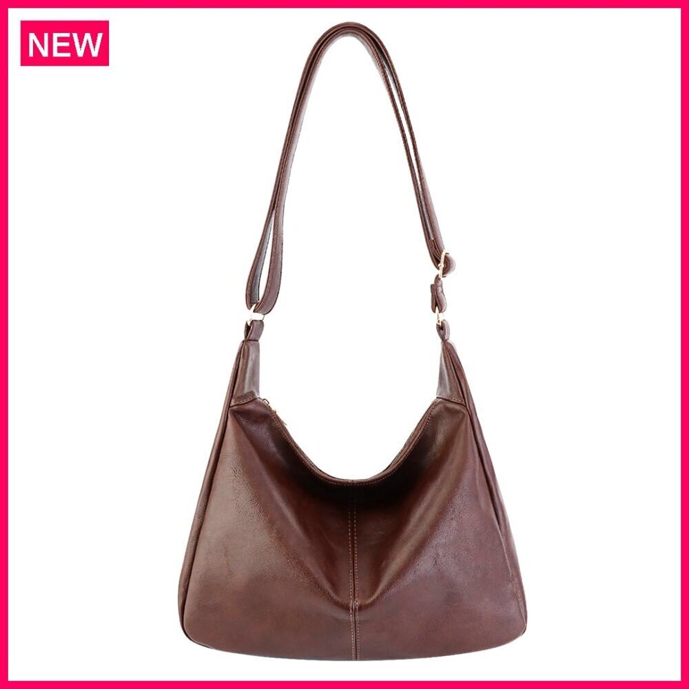 Foldable Vegan Leather Tote Bag, Slouchy Shoulder Bag with Adjustable Strap